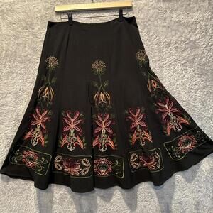 Sunny Leigh Skirt Size 12 Embroidered Pleated A-Line Fit Flare Y2K 90's Boho